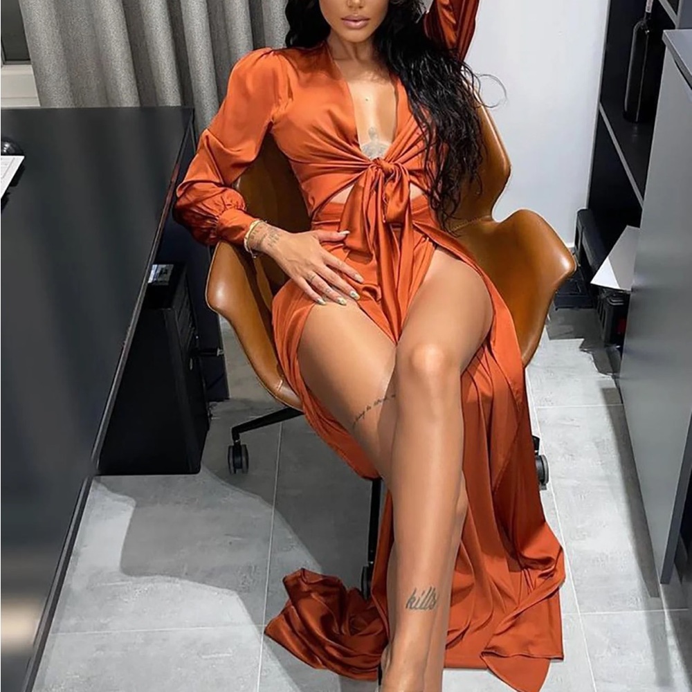 Satin maxi Bronze dress
